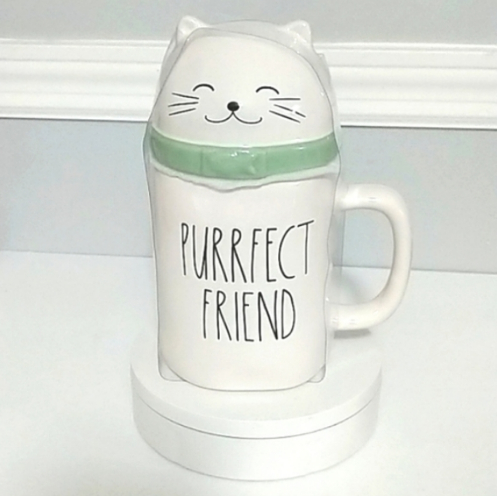 Rae Dunn Purrfect Friend Cat Topper Mug